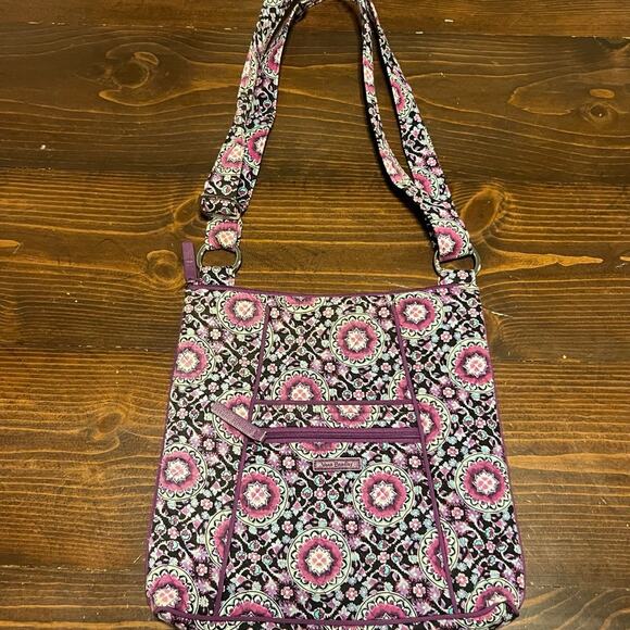 Vera Bradley Signature Cotton Hipster Crossbody Bag Purple Geometric Boho Hippie - Picture 2 of 5
